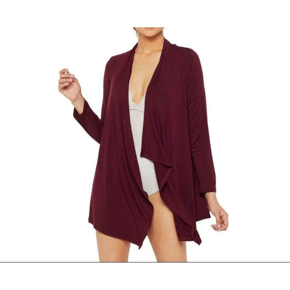 Rhonda Shear Women's Crochet Back Cardigan Wrap Top Solid Burgundy 2X 3X NWOT